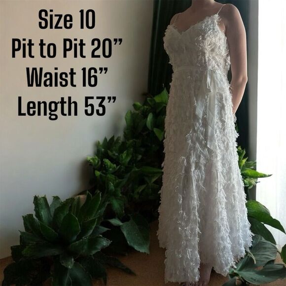 Forever Unique Bright White Eye Lash Ankle Length Spaghetti Strap Formal Dress - Picture 7 of 12